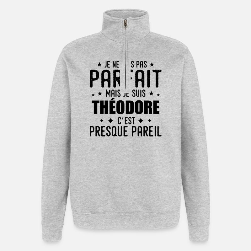 Théodore : authentique, imparfait, top, perfection - Sweat à zip 1/4 - gris chiné