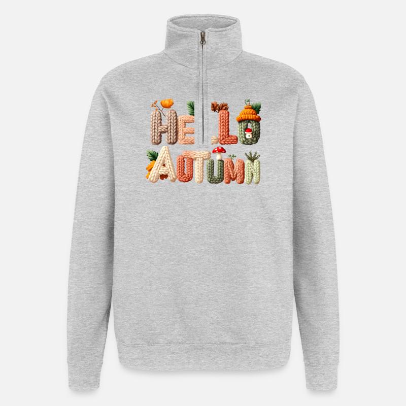 Hello Autumn – Warmes Strickdesign - Quarter-Zip-Sweatshirt - Grau meliert