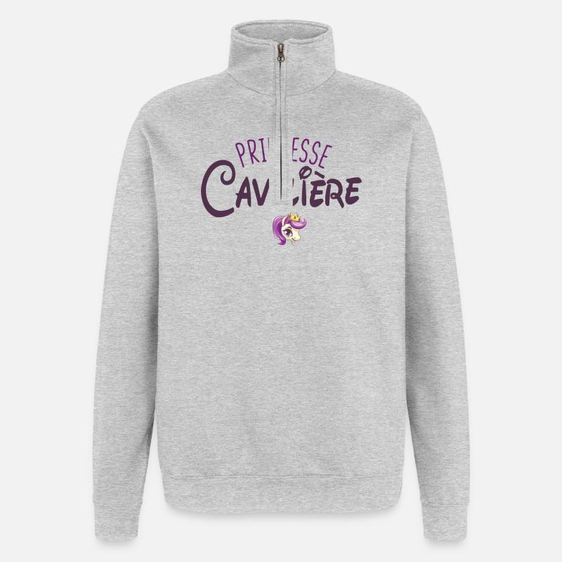 Princesse Cavalière Equitation Cheval - Sweat à zip 1/4 - gris chiné