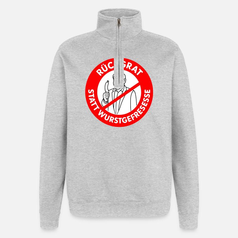 Rückgrat statt Wurstgefresse! Comic-WUNSCHFARBEN  - Quarter-Zip-Sweatshirt - Grau meliert