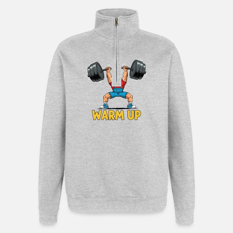 Haltérophile puissant avec texte d’échauffement - Sweat à zip 1/4 - gris chiné
