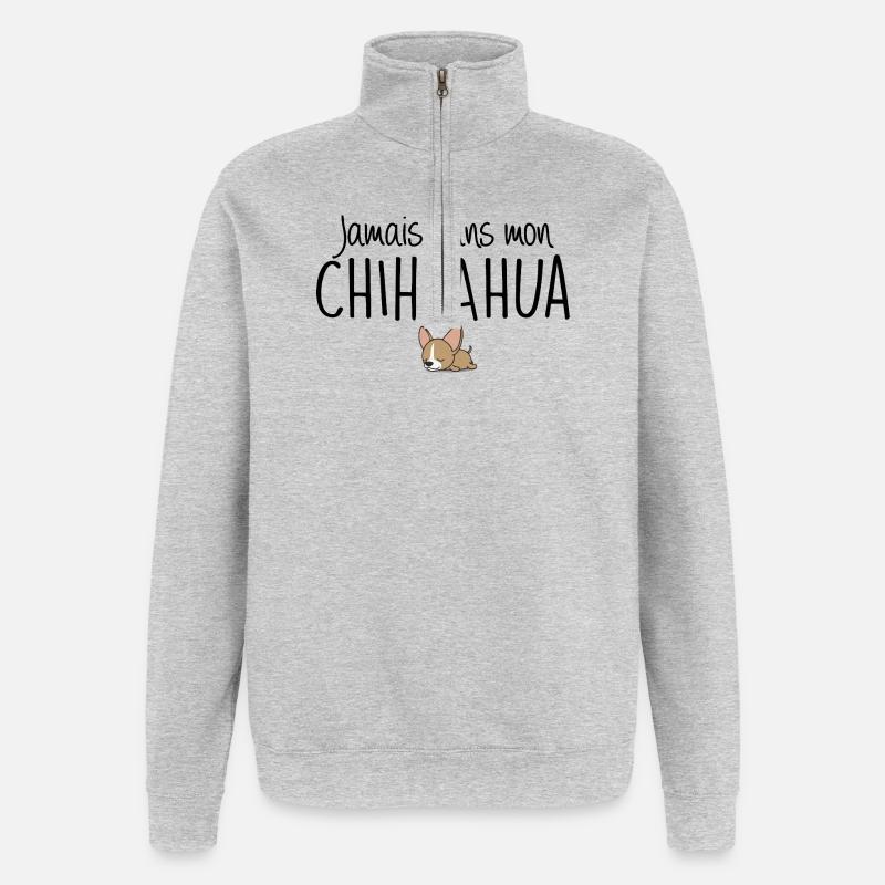 Chihuahua Humour Mignon Phrase drôle - Sweat à zip 1/4 - gris chiné