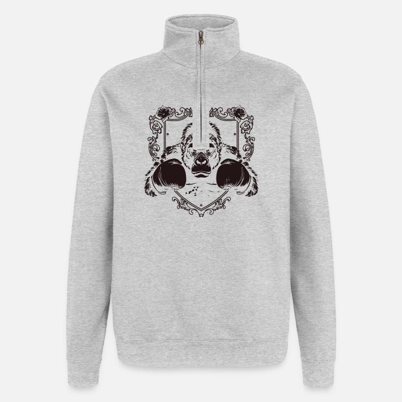 Gorille avec pose de combat - Sweat à zip 1/4 - gris chiné
