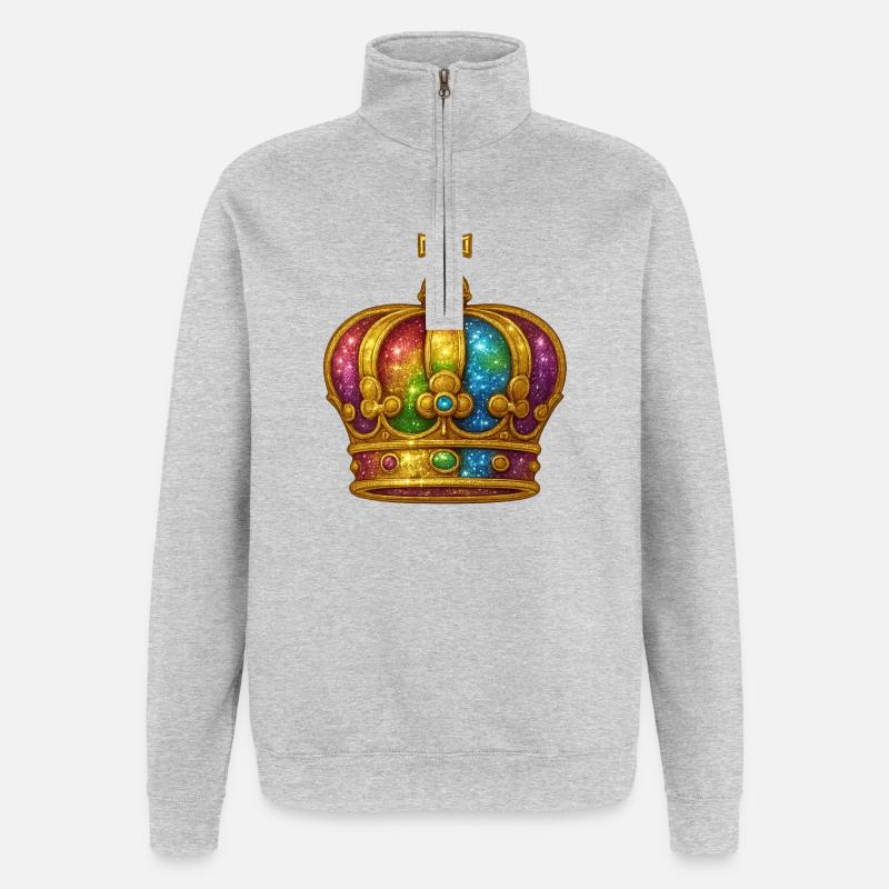 Regenbogen-Glitzerkronen-Design - Quarter-Zip-Sweatshirt - Grau meliert