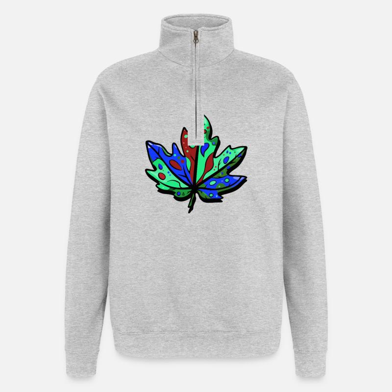 Blatt Herbst Bunt Ahorn - Quarter-Zip-Sweatshirt - Grau meliert