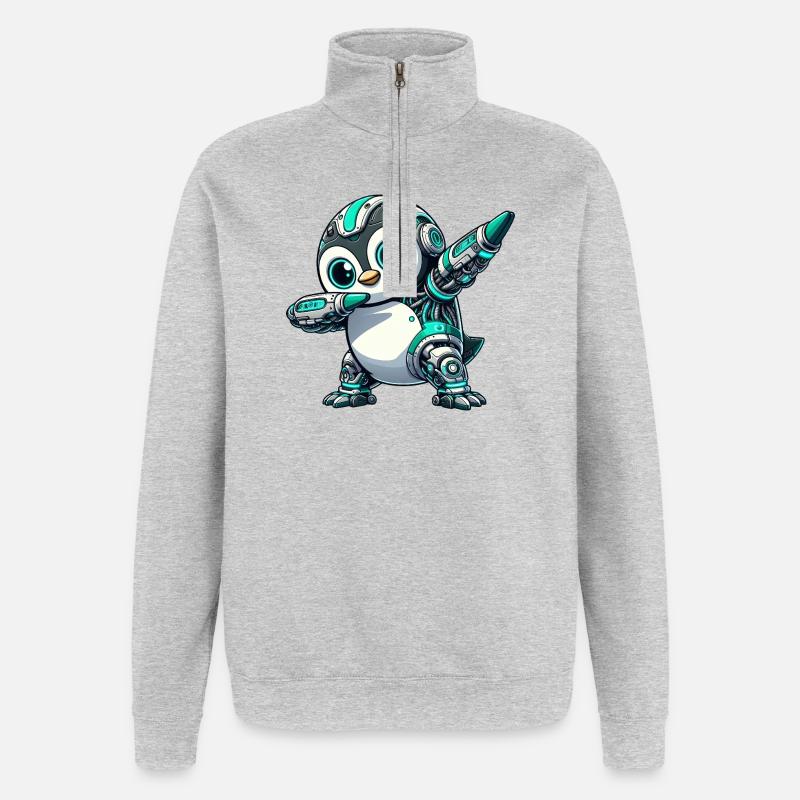 Futuristic Penguin Robot Cyborg Technique - Quarter-Zip Sweatshirt - heather grey