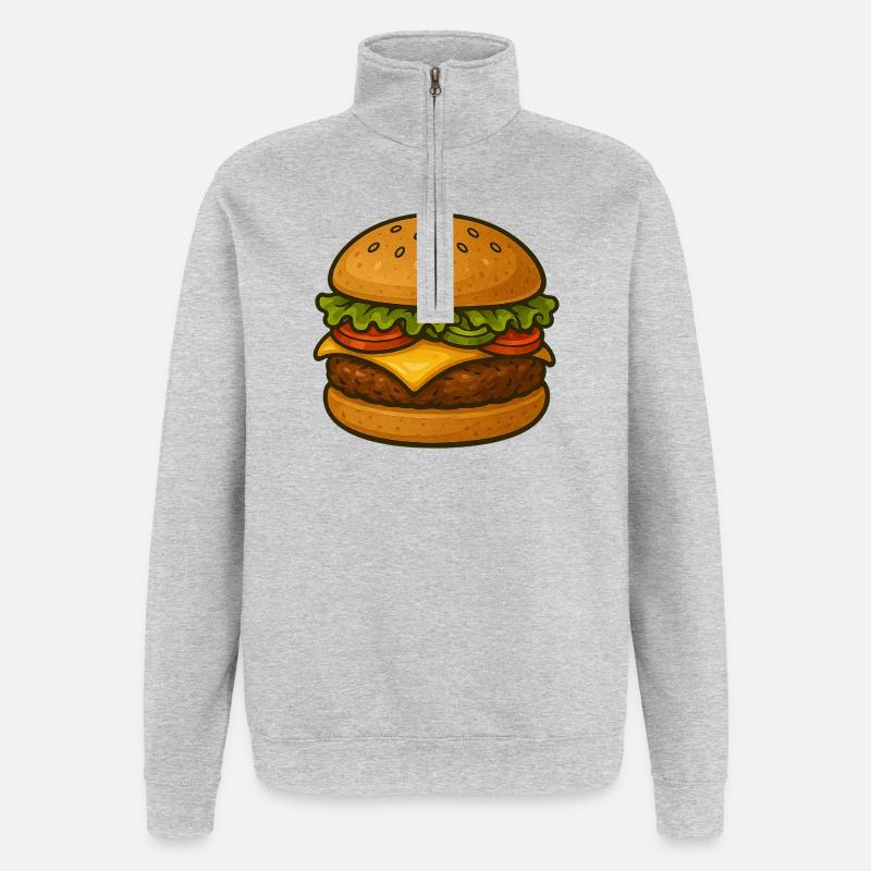 Expressive burger design with green accents - Quarter-Zip Sweatshirt - heather grey