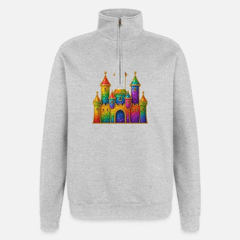 Regenbogen-Glitzer-Schloss-Design - Quarter-Zip-Sweatshirt - Grau meliert