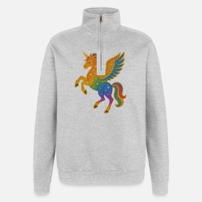 Glitzernde Regenbogen-Pegasus-Illustration - Quarter-Zip-Sweatshirt - Grau meliert