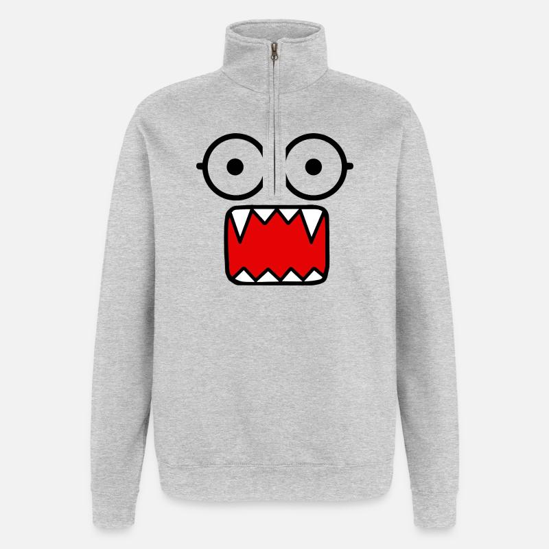 Monstre rétro Emo Halloween Y2K - Sweat à zip 1/4 - gris chiné