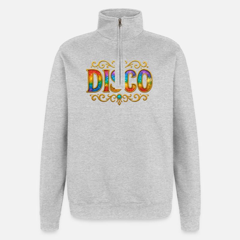 Buntes Disco-Motiv mit Goldrahmen - Quarter-Zip-Sweatshirt - Grau meliert