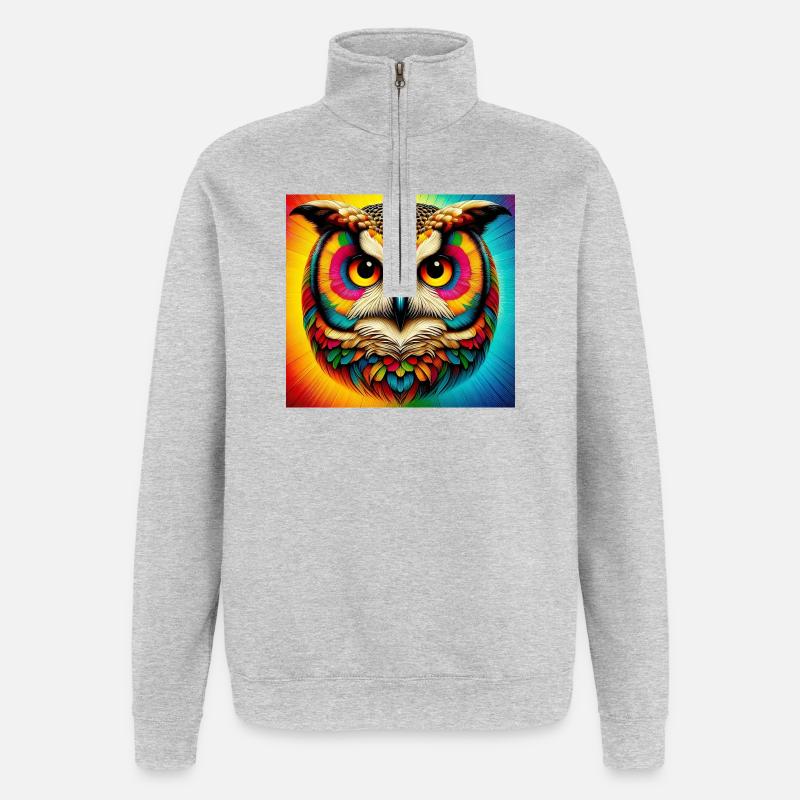 Eule - Quarter-Zip-Sweatshirt - Grau meliert