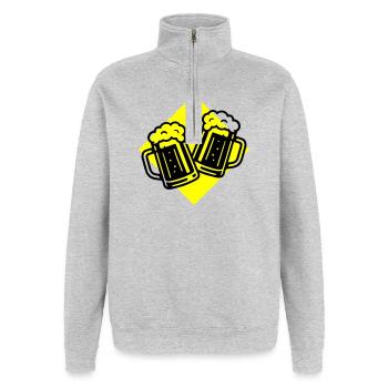 Bier Anstoßen Bierkrug - Quarter-Zip-Sweatshirt - Grau meliert - Vorne - AI Model Female 172 light (172cm) & AI Model Male 178 dark (178cm)