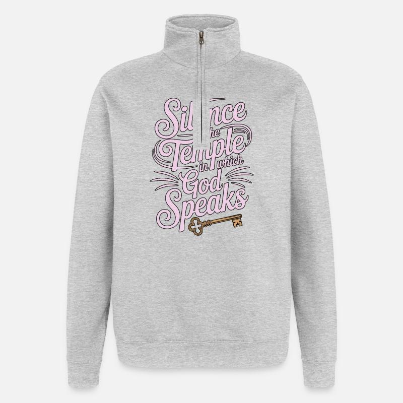 Silence – Dieu parle Design - Sweat à zip 1/4 - gris chiné