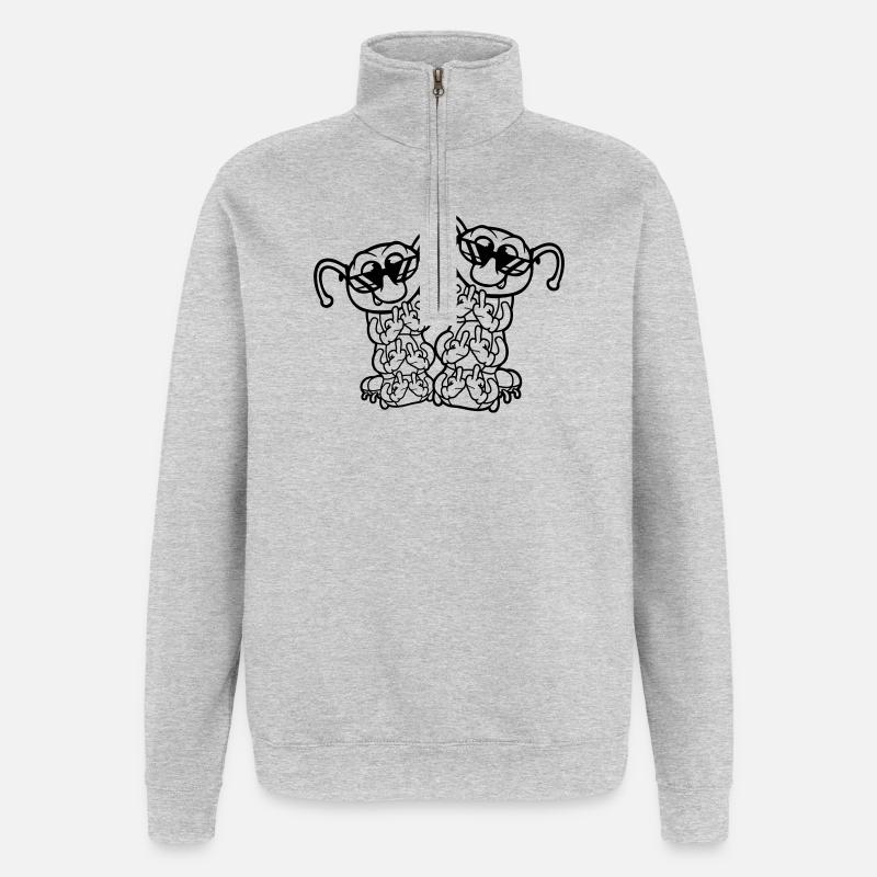 2 Raupe Mittelfinger Beleidigung Sonnenbrille Team - Quarter-Zip-Sweatshirt - Grau meliert