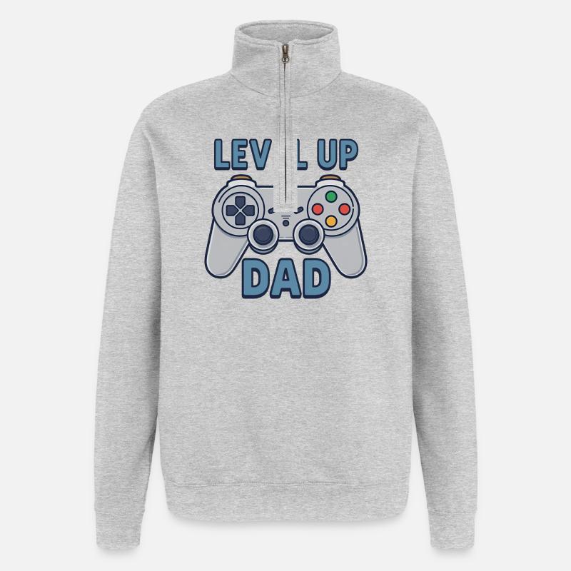 Level Up Dad – Gamer Controller Geschenk - Quarter-Zip-Sweatshirt - Grau meliert