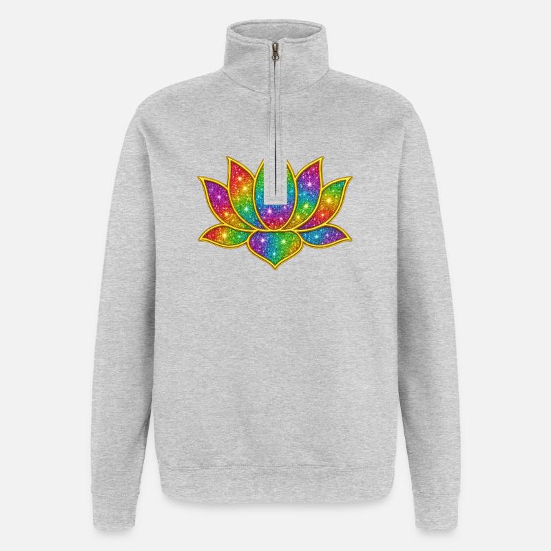 Funkelnder Lotus in Regenbogenfarben - Quarter-Zip-Sweatshirt - Grau meliert