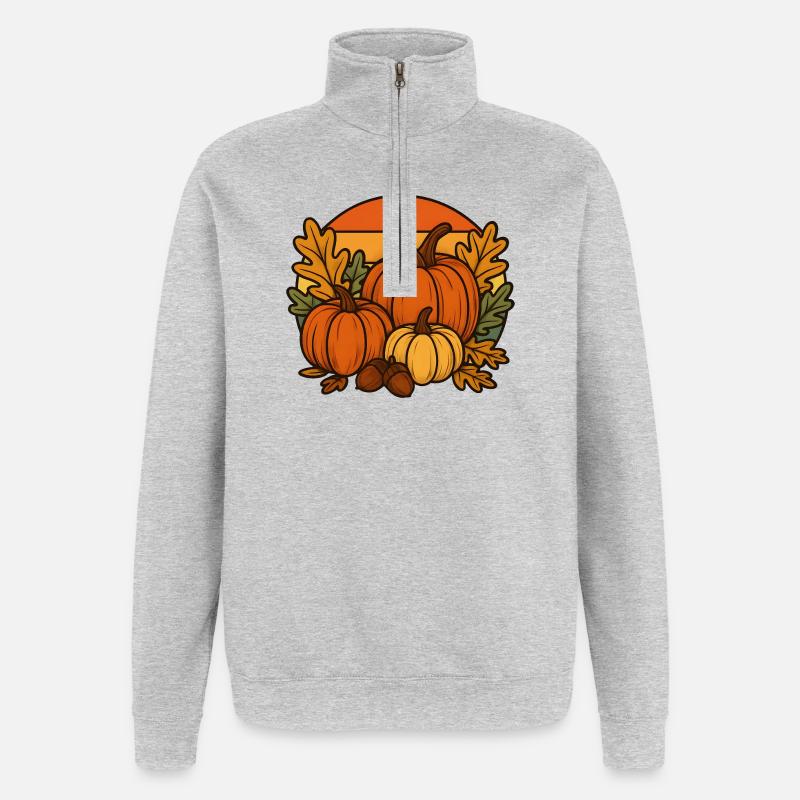 Kürbisse, Eichenlaub & Eicheln - Quarter-Zip-Sweatshirt - Grau meliert