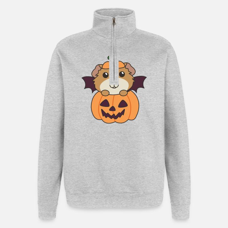 Cochon d'Inde Joyeux Halloween Citrouille Chauve-souris - Sweat à zip 1/4 - gris chiné