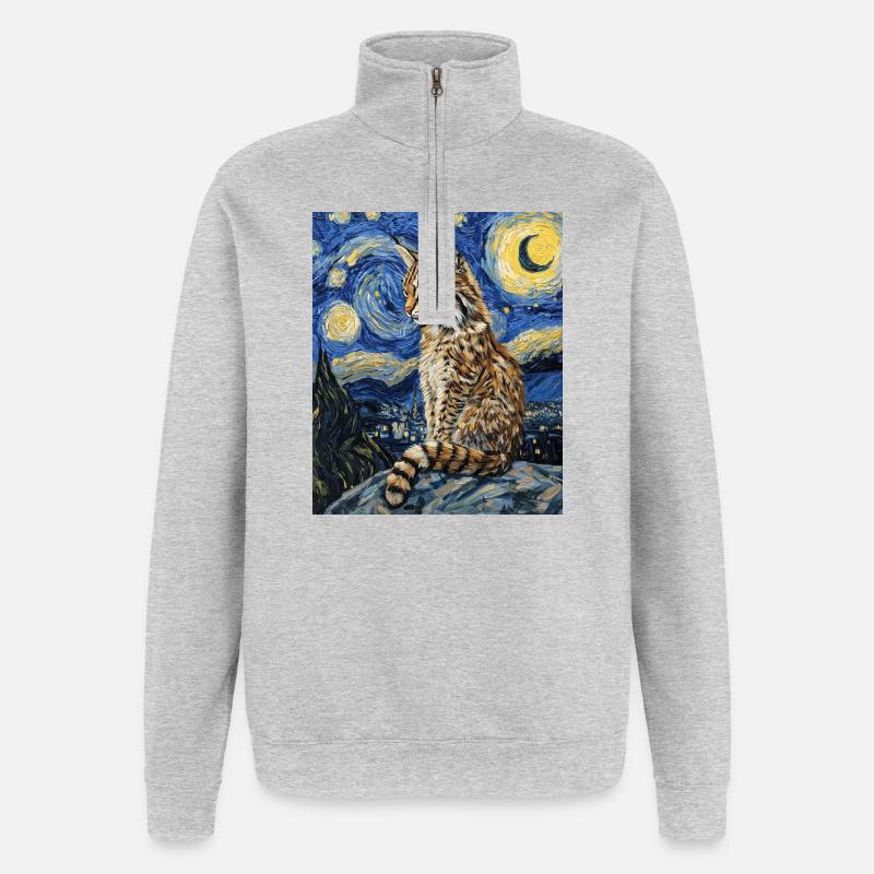 Luchs Van Gogh Style Starry  - Quarter-Zip-Sweatshirt - Grau meliert