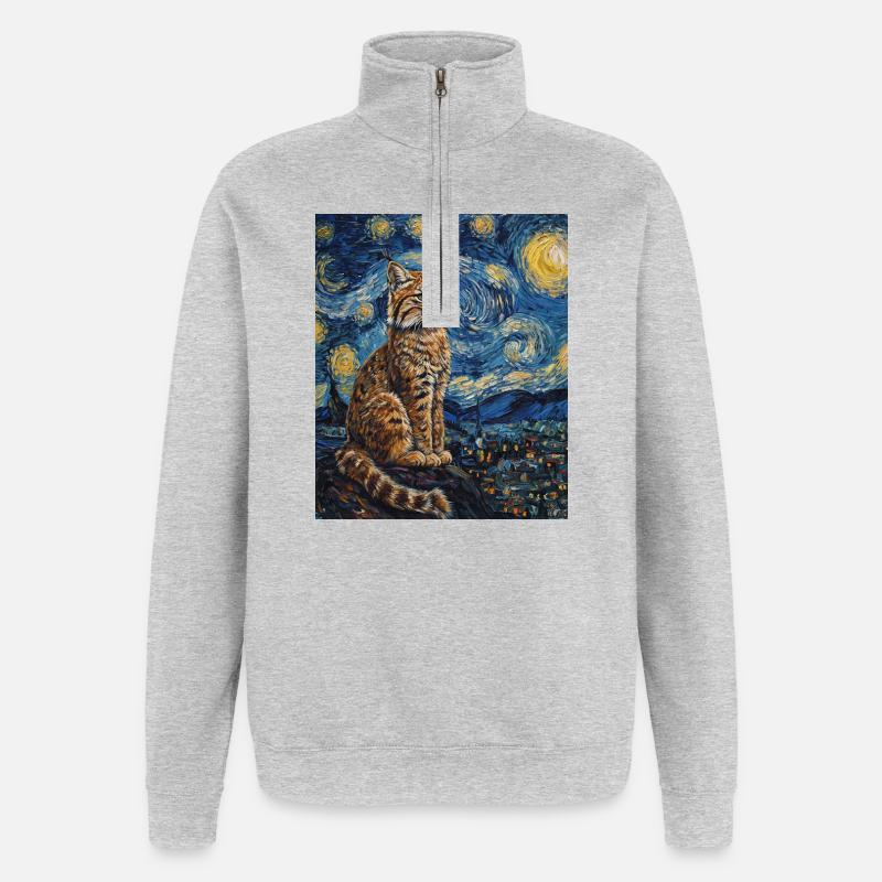 Luchs Van Gogh Style Starry  - Quarter-Zip-Sweatshirt - Grau meliert