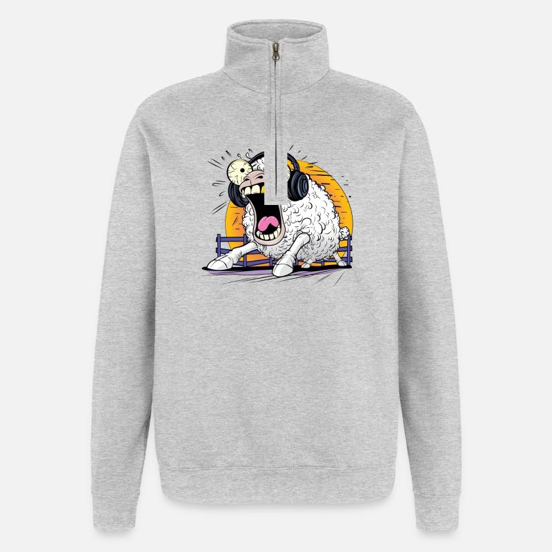 Heulende Schafe mit Kopfhörern - Quarter-Zip-Sweatshirt - Grau meliert