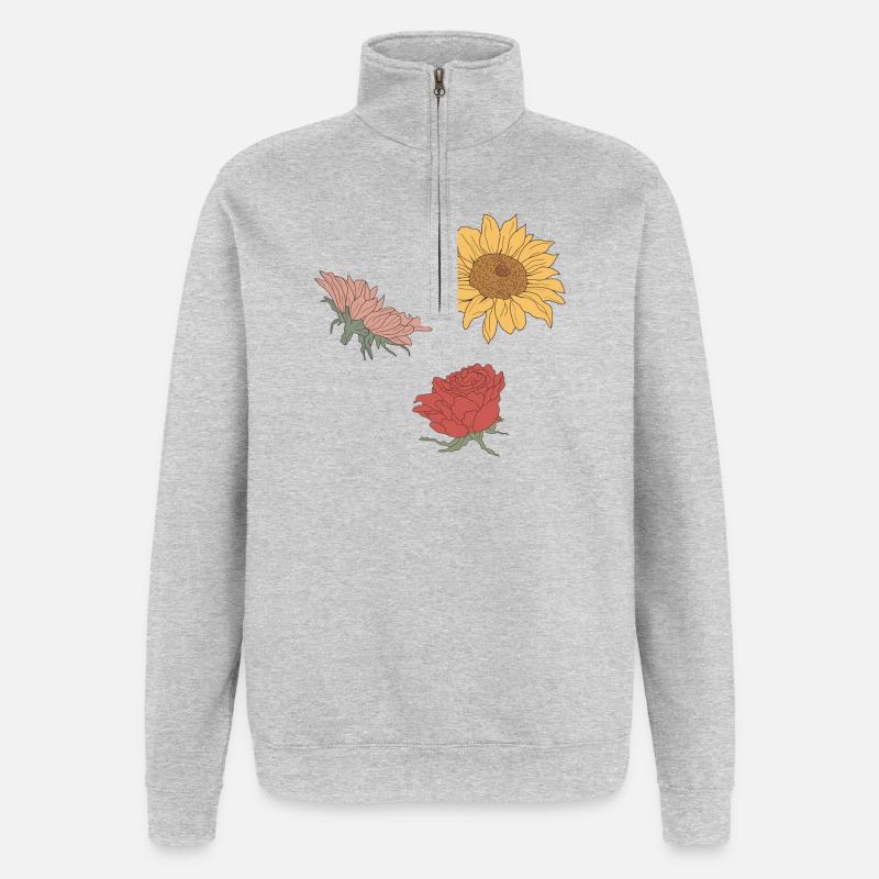 fleur - Sweat à zip 1/4 - gris chiné