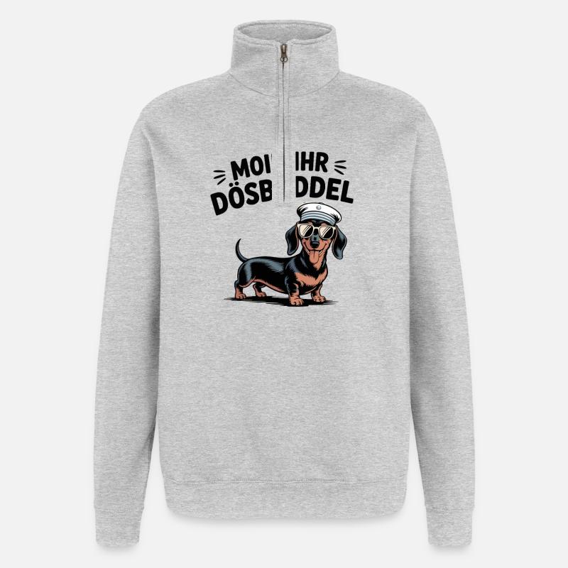 Moin Ihr Dösbaddel Dackel Seemann Spruch - Quarter-Zip-Sweatshirt - Grau meliert