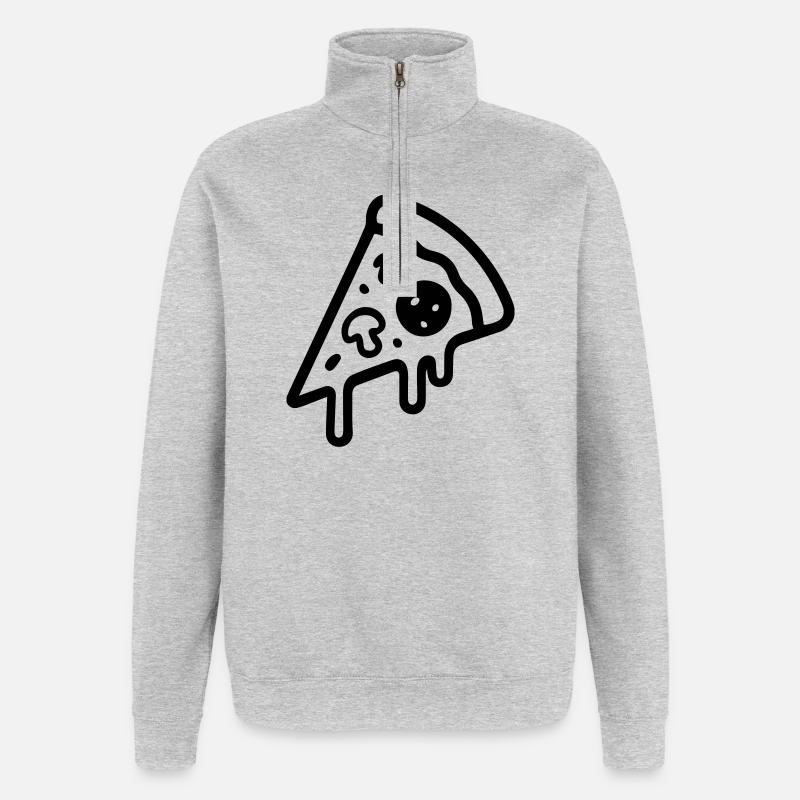 Icône de tranche de pizza - Sweat à zip 1/4 - gris chiné