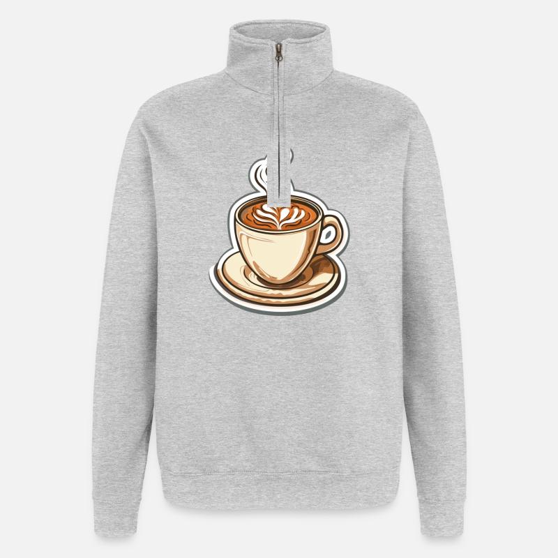 Kaffee - Quarter-Zip-Sweatshirt - Grau meliert