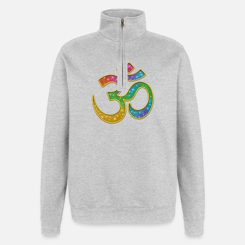 Regenbogen Om Symbol im Glitter-Design - Quarter-Zip-Sweatshirt - Grau meliert