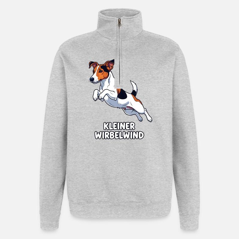 Petit tourbillon - Jack Russell - Sweat à zip 1/4 - gris chiné