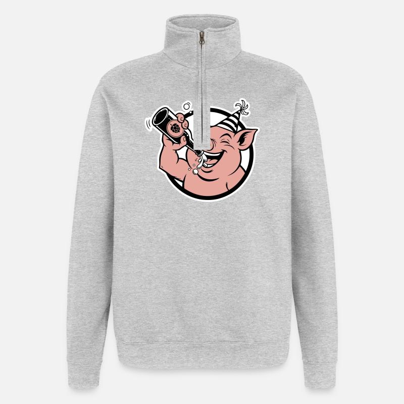 Cochon avec bouteille de célébration - Sweat à zip 1/4 - gris chiné