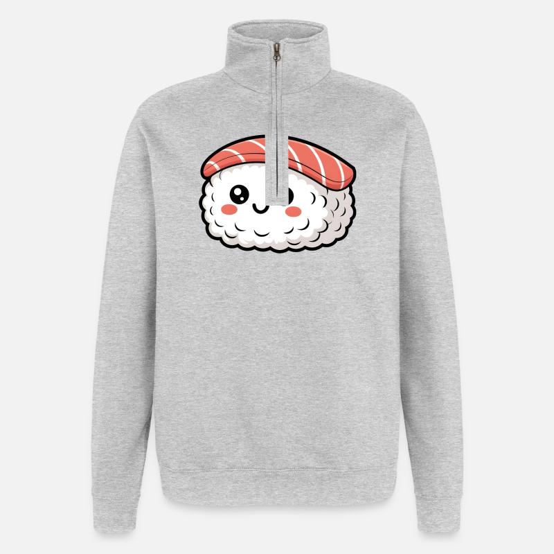 Sushis mignons - Sweat à zip 1/4 - gris chiné