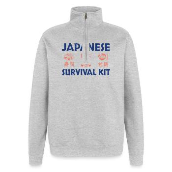 Japanese Sushi Survival Kit Design - Quarter-Zip Sweatshirt - heather grey - Front - AI Model Female 172 light (172cm) & AI Model Male 178 dark (178cm)