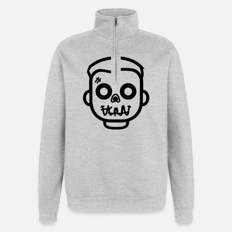 zombie_face - Sweat à zip 1/4 - gris chiné