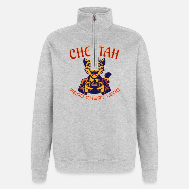Cheatah Gaming Maskottchen Design - Quarter-Zip-Sweatshirt - Grau meliert