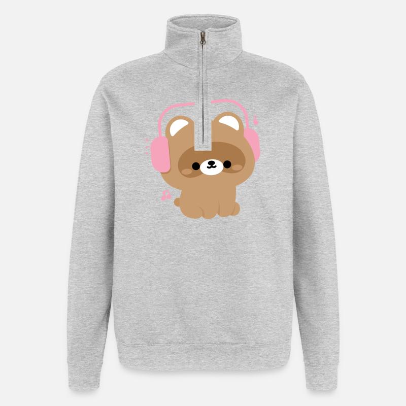 Niedlicher Biber mit Kopfhörer Illustration - Quarter-Zip-Sweatshirt - Grau meliert