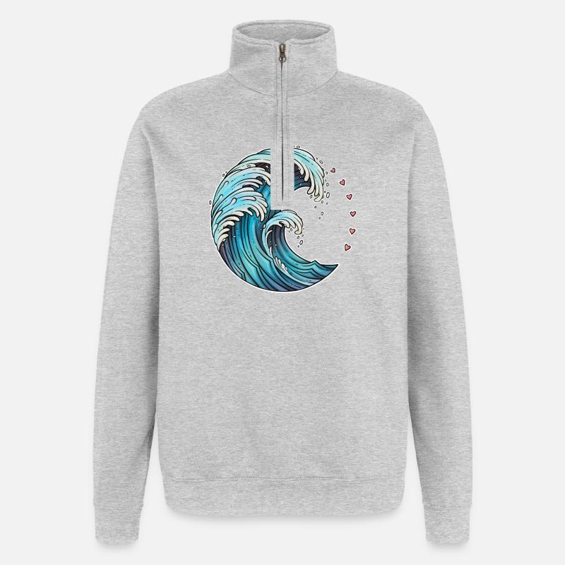 Dynamic Wave Art Illustration - Quarter-Zip Sweatshirt - heather grey
