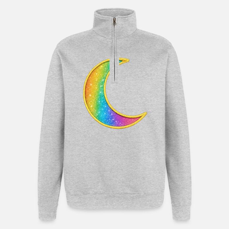 Conception de paillettes de lune arc-en-ciel - Sweat à zip 1/4 - gris chiné