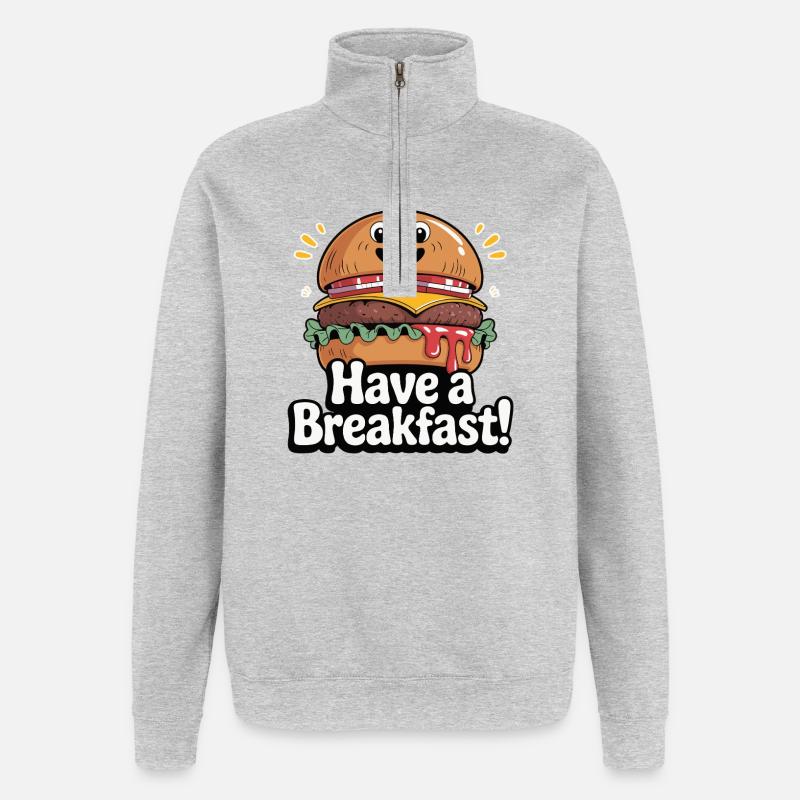 Whimsical Hamburger with Smile and Text - Quarter-Zip Sweatshirt - heather grey