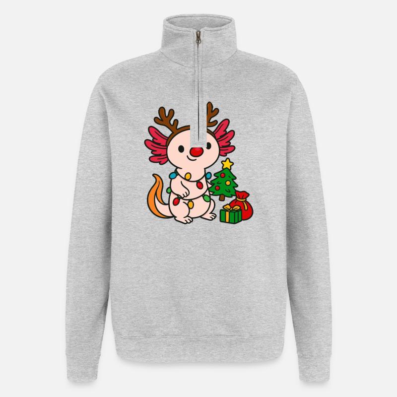 Axolotl de Noël avec guirlandes lumineuses - Sweat à zip 1/4 - gris chiné