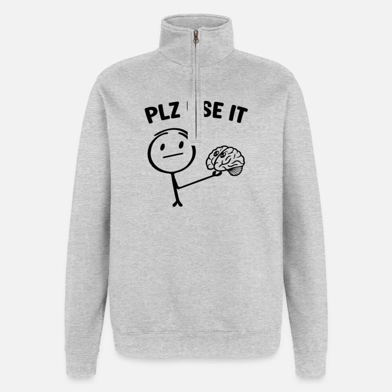A funny stickman stickman with brain - Quarter-Zip Sweatshirt - heather grey