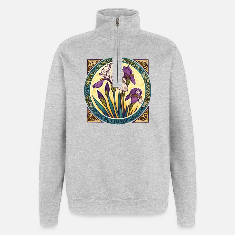 Intricate Irish Iris Celtic Artwork - Quarter-Zip Sweatshirt - heather grey