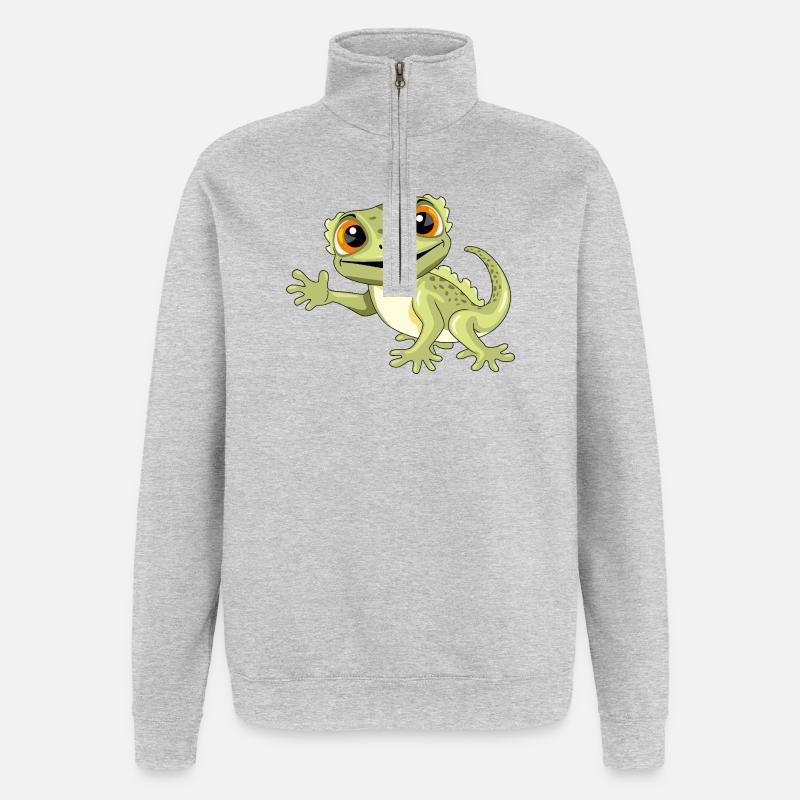 Lustiger lächelnder, einladender Gecko - Quarter-Zip-Sweatshirt - Grau meliert
