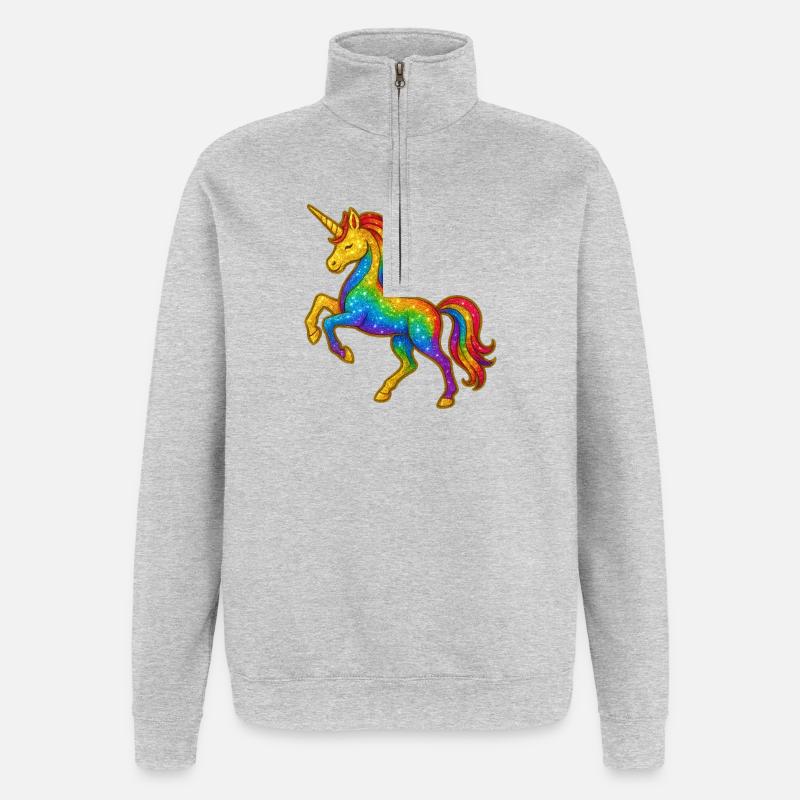 Glitzernder Regenbogen-Einhorn - Quarter-Zip-Sweatshirt - Grau meliert