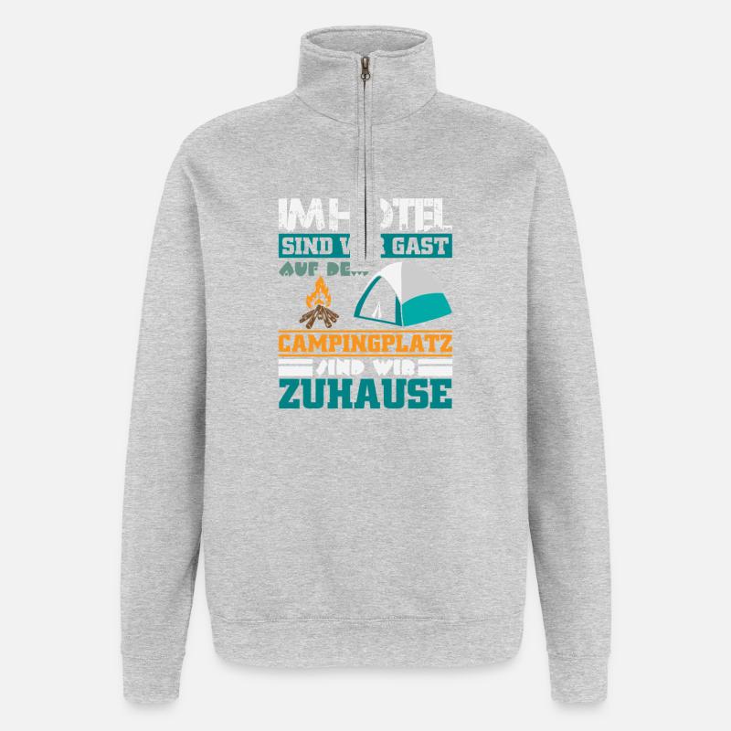 Camper Camping Caravane Dicton - Sweat à zip 1/4 - gris chiné