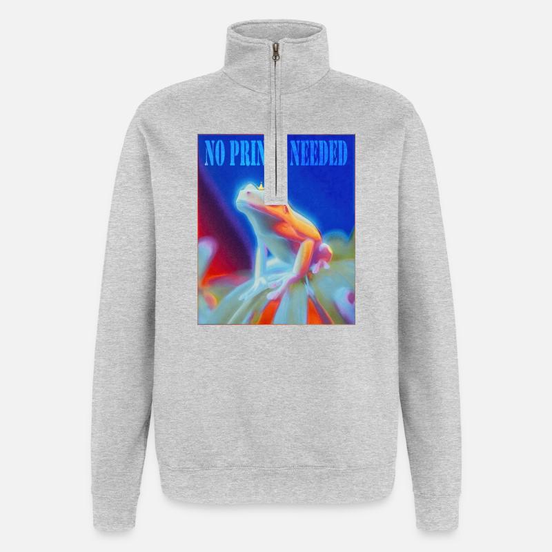 Frosch mit Krone und Spruch - Quarter-Zip-Sweatshirt - Grau meliert