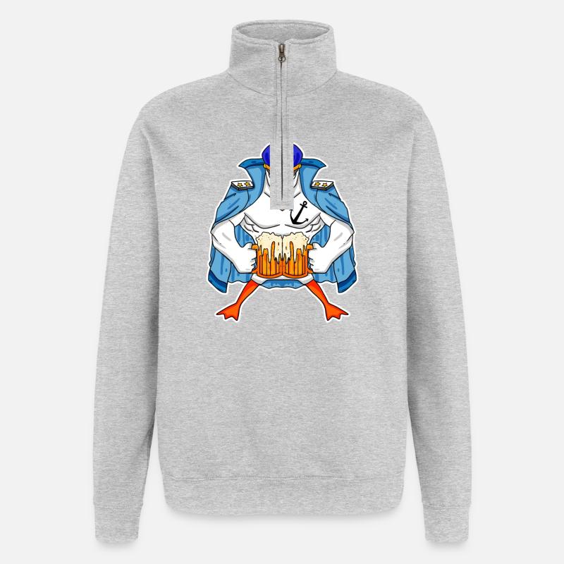 Möwe Kapitän mit Bier - Quarter-Zip-Sweatshirt - Grau meliert