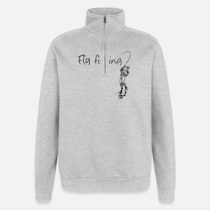 Pêche à la mouche - Sweat à zip 1/4 - gris chiné